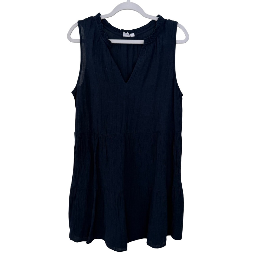 Gap Women's Dress Navy Blue Sleeveless Tiered Cotton Linen Ruffle Split Neck S